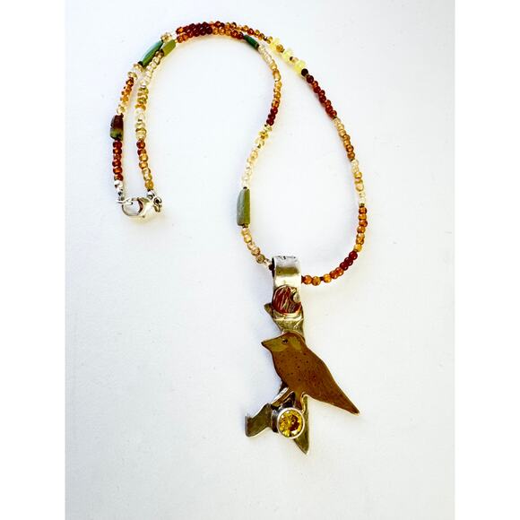 Brass Bird Lab CZ Copper Moon Sterling Silver Handmade Pendant Gemstone Chain - Picture 9 of 10